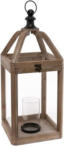 Boston International Wood, Metal, & Glass Decorative Lantern/Candle Holder, 18-Inches, Black Corsica in Saudi Arabia