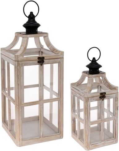 Boston International Wood, Metal, & Glass Decorative Lantern/Candle Holder, 18-Inches, Black Corsica in Saudi Arabia