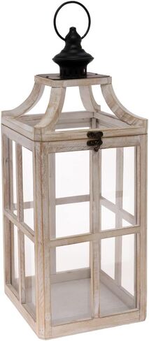 Boston International Wood, Metal, & Glass Decorative Lantern/Candle Holder, 18-Inches, Black Corsica in Saudi Arabia