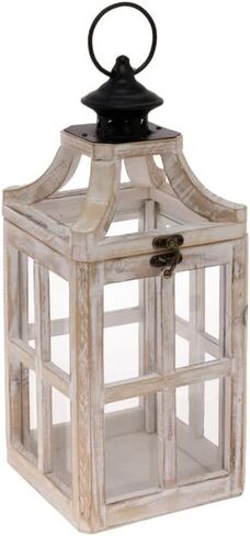 Boston International Wood, Metal, & Glass Decorative Lantern/Candle Holder, 18-Inches, Black Corsica in Saudi Arabia