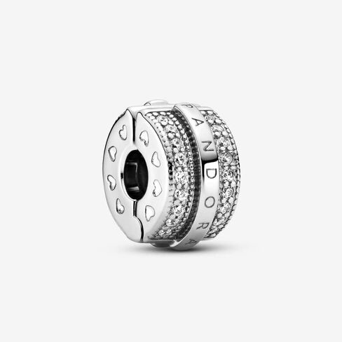 PANDORA Sparkling Pavé Lines & Logo Clip Charm - أساور اللحظات المتوافقة - مجوهرات للنساء - هدية للنساء في حياتك - مصنوعة من الفضة الاسترليني والزركونيا المكعبة، مع صندوق هدايا in Saudi Arabia