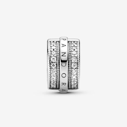 PANDORA Sparkling Pavé Lines & Logo Clip Charm - أساور اللحظات المتوافقة - مجوهرات للنساء - هدية للنساء في حياتك - مصنوعة من الفضة الاسترليني والزركونيا المكعبة، مع صندوق هدايا in Saudi Arabia