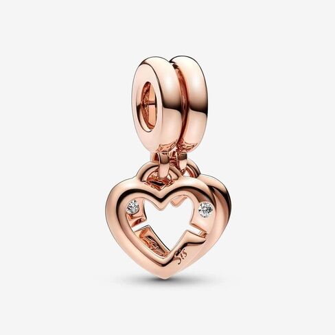 PANDORA Linked Sister Hearts Split Dangle Charm - لحظات متوافقة - مجوهرات نسائية مذهلة - مصنوعة من الورد والزركونيا المكعبة - مع صندوق هدايا in Saudi Arabia