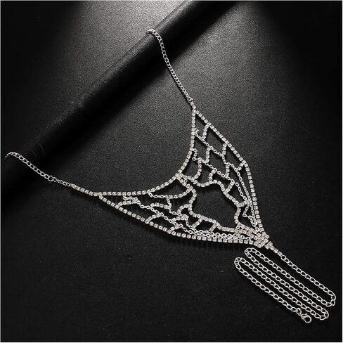 Rhinestone Waist Chain Panties Thongs Crystal Thong Chain Bikini Belly Chain Festival Rave Rhinestone Body Chain Bling G String Body Jewelry for Women in Saudi Arabia