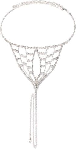 Rhinestone Waist Chain Panties Thongs Crystal Thong Chain Bikini Belly Chain Festival Rave Rhinestone Body Chain Bling G String Body Jewelry for Women in Saudi Arabia