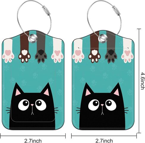 2 Pack PU Leather Luggage Tag for Suitcase Cute Cat and Paw Suitcase Tags with Privacy Name ID Label and Stainless Steel Loop for Travel Bag Suitcase in Kuwait