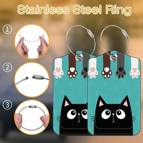 2 Pack PU Leather Luggage Tag for Suitcase Cute Cat and Paw Suitcase Tags with Privacy Name ID Label and Stainless Steel Loop for Travel Bag Suitcase in Kuwait
