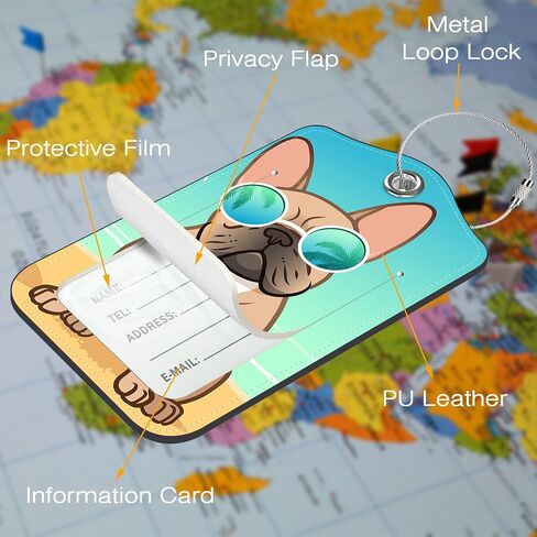 2 Pack PU Leather Luggage Tag for Suitcase Cute Cat and Paw Suitcase Tags with Privacy Name ID Label and Stainless Steel Loop for Travel Bag Suitcase in Kuwait