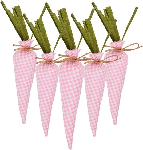 Easter Carrot 5 Pcs, Crafts Easter Decoration, Colorful Stuffed Fabric Carrot, Plaid Print Felt Carrot Decor, DIY Farmhouse Decor for Party (Mixed Color) in Saudi Arabia