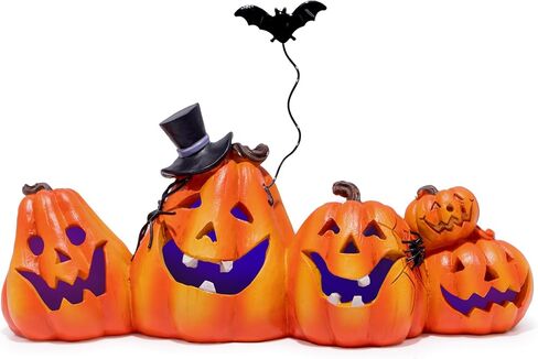 Hodao Halloween Pumpkin Decoration Handmade Pumpkin Figurines for Halloween Decor Thanksgiving Tabletop Pumpkin Decor Halloween Pumpkin with Iron Bat Decoration Indoor Porch Decor (Orange-2) in Saudi Arabia