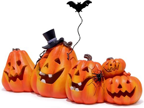 Hodao Halloween Pumpkin Decoration Handmade Pumpkin Figurines for Halloween Decor Thanksgiving Tabletop Pumpkin Decor Halloween Pumpkin with Iron Bat Decoration Indoor Porch Decor (Orange-2) in Saudi Arabia