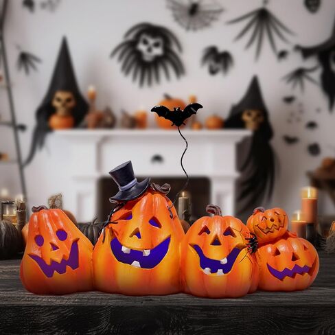 Hodao Halloween Pumpkin Decoration Handmade Pumpkin Figurines for Halloween Decor Thanksgiving Tabletop Pumpkin Decor Halloween Pumpkin with Iron Bat Decoration Indoor Porch Decor (Orange-2) in Saudi Arabia