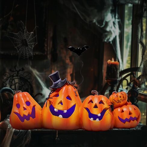 Hodao Halloween Pumpkin Decoration Handmade Pumpkin Figurines for Halloween Decor Thanksgiving Tabletop Pumpkin Decor Halloween Pumpkin with Iron Bat Decoration Indoor Porch Decor (Orange-2) in Saudi Arabia