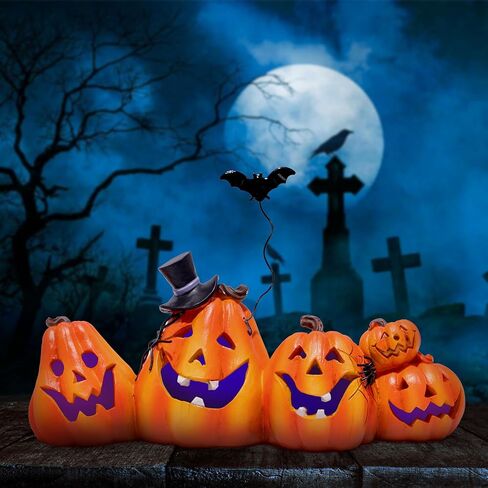 Hodao Halloween Pumpkin Decoration Handmade Pumpkin Figurines for Halloween Decor Thanksgiving Tabletop Pumpkin Decor Halloween Pumpkin with Iron Bat Decoration Indoor Porch Decor (Orange-2) in Saudi Arabia