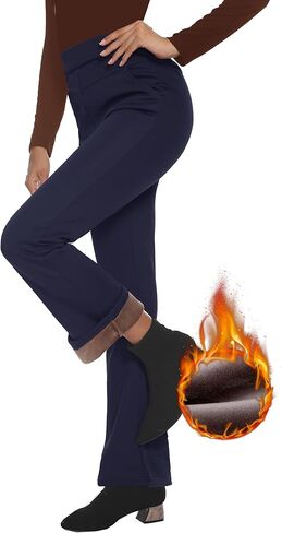 سروال عمل نسائي مبطن بالصوف من Fakanhui سروال عمل شتوي دافئ عالي الخصر قابل للسحب على فستان عمل متوهج سراويل كاجوال in Kuwait