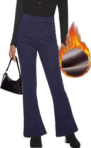 سروال عمل نسائي مبطن بالصوف من Fakanhui سروال عمل شتوي دافئ عالي الخصر قابل للسحب على فستان عمل متوهج سراويل كاجوال in Kuwait