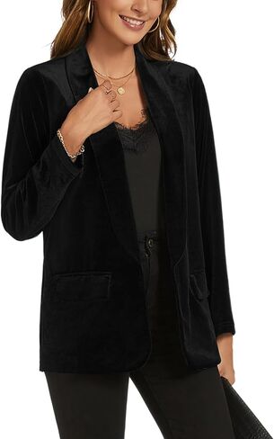 MINTLIMIT Women Velvet Blazer Jackets Long Sleeve Business Suit Christmas Lapel Open Front Casual Blazers with Pockets in Kuwait