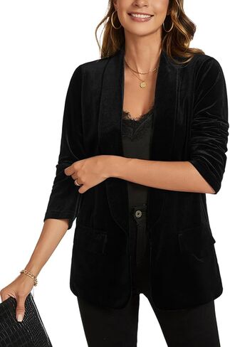 MINTLIMIT Women Velvet Blazer Jackets Long Sleeve Business Suit Christmas Lapel Open Front Casual Blazers with Pockets in Kuwait