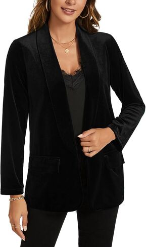 MINTLIMIT Women Velvet Blazer Jackets Long Sleeve Business Suit Christmas Lapel Open Front Casual Blazers with Pockets in Kuwait