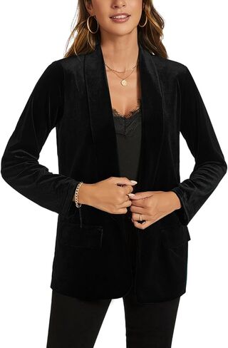 MINTLIMIT Women Velvet Blazer Jackets Long Sleeve Business Suit Christmas Lapel Open Front Casual Blazers with Pockets in Kuwait