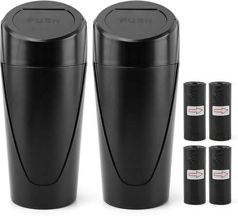 EMVANV Car Trash Can Bin with Lid, 2 pcs Car Trash Can, Black Mini Leakproof Vehicle Trash Garbage Can Bin with 4rolls x Garbage Bag, Car Organizers and Storage for Front Back Seat(Black,Size:2pcs) in Kuwait