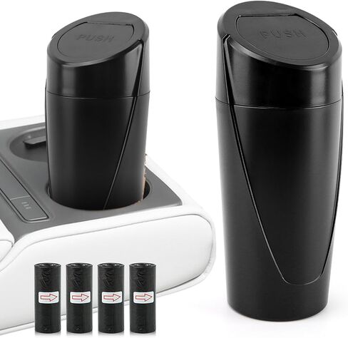 EMVANV Car Trash Can Bin with Lid, 2 pcs Car Trash Can, Black Mini Leakproof Vehicle Trash Garbage Can Bin with 4rolls x Garbage Bag, Car Organizers and Storage for Front Back Seat(Black,Size:2pcs) in Kuwait
