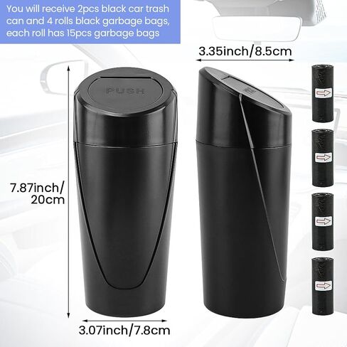 EMVANV Car Trash Can Bin with Lid, 2 pcs Car Trash Can, Black Mini Leakproof Vehicle Trash Garbage Can Bin with 4rolls x Garbage Bag, Car Organizers and Storage for Front Back Seat(Black,Size:2pcs) in Kuwait