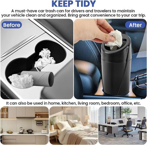 EMVANV Car Trash Can Bin with Lid, 2 pcs Car Trash Can, Black Mini Leakproof Vehicle Trash Garbage Can Bin with 4rolls x Garbage Bag, Car Organizers and Storage for Front Back Seat(Black,Size:2pcs) in Kuwait