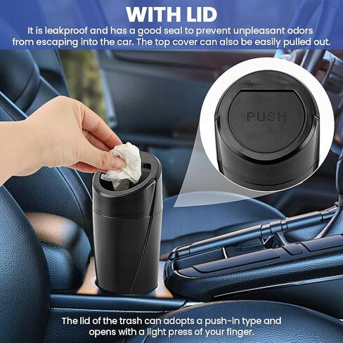 EMVANV Car Trash Can Bin with Lid, 2 pcs Car Trash Can, Black Mini Leakproof Vehicle Trash Garbage Can Bin with 4rolls x Garbage Bag, Car Organizers and Storage for Front Back Seat(Black,Size:2pcs) in Kuwait