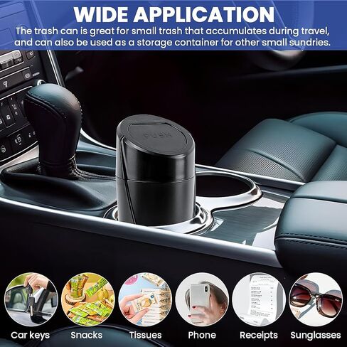 EMVANV Car Trash Can Bin with Lid, 2 pcs Car Trash Can, Black Mini Leakproof Vehicle Trash Garbage Can Bin with 4rolls x Garbage Bag, Car Organizers and Storage for Front Back Seat(Black,Size:2pcs) in Kuwait