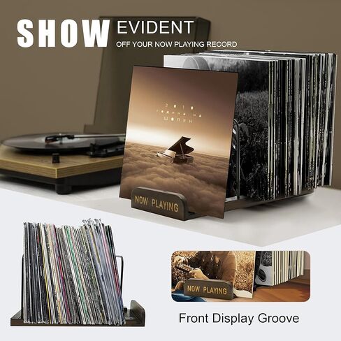 MinBoo Vinyl Record Stand Bamboo Magazine Holders Vinyl Record Storage with Non-slip Grooves Metal Rack Home Decor Organizer for Vinyl Record in Saudi Arabia