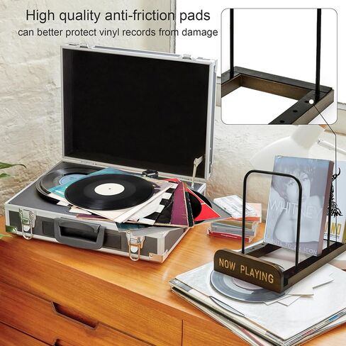 MinBoo Vinyl Record Stand Bamboo Magazine Holders Vinyl Record Storage with Non-slip Grooves Metal Rack Home Decor Organizer for Vinyl Record in Saudi Arabia