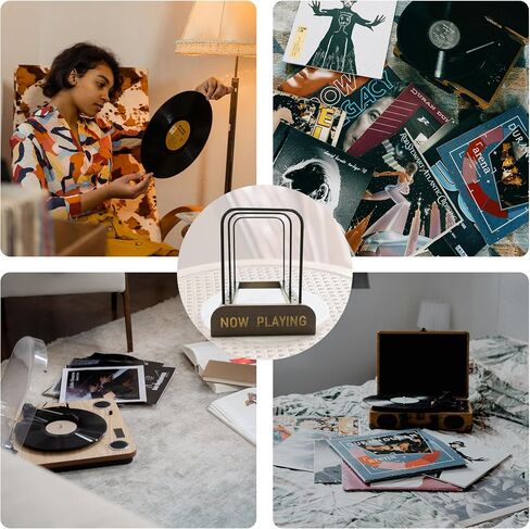 MinBoo Vinyl Record Stand Bamboo Magazine Holders Vinyl Record Storage with Non-slip Grooves Metal Rack Home Decor Organizer for Vinyl Record in Saudi Arabia