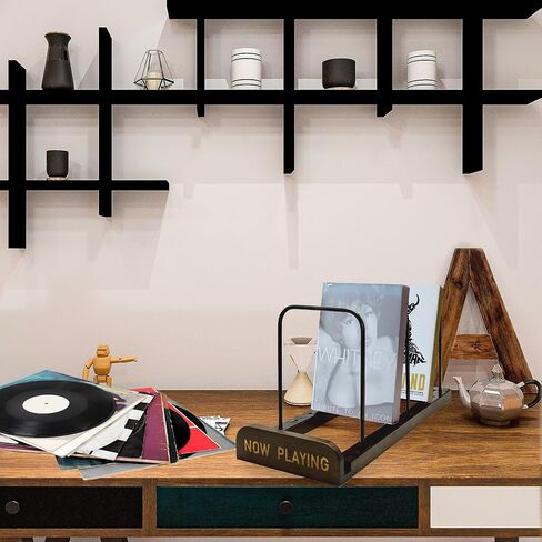 MinBoo Vinyl Record Stand Bamboo Magazine Holders Vinyl Record Storage with Non-slip Grooves Metal Rack Home Decor Organizer for Vinyl Record in Saudi Arabia