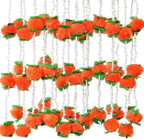THE ART BOX 5.2Ft Artificial Flowers Marigold Garlands with Green Leaves Silk Vines for Wedding Diwali Christmas Halloween Decorations Floral Arch Party Garden Home Decor (5 Pcs) in Kuwait