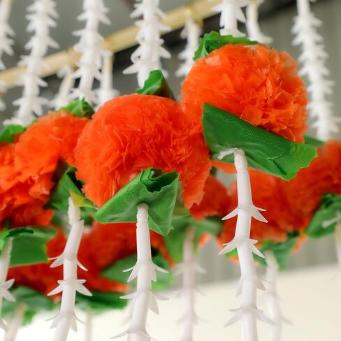 THE ART BOX 5.2Ft Artificial Flowers Marigold Garlands with Green Leaves Silk Vines for Wedding Diwali Christmas Halloween Decorations Floral Arch Party Garden Home Decor (5 Pcs) in Kuwait