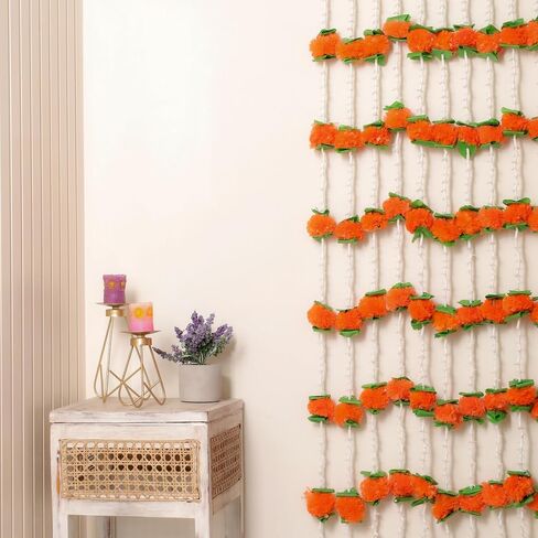 THE ART BOX 5.2Ft Artificial Flowers Marigold Garlands with Green Leaves Silk Vines for Wedding Diwali Christmas Halloween Decorations Floral Arch Party Garden Home Decor (5 Pcs) in Kuwait