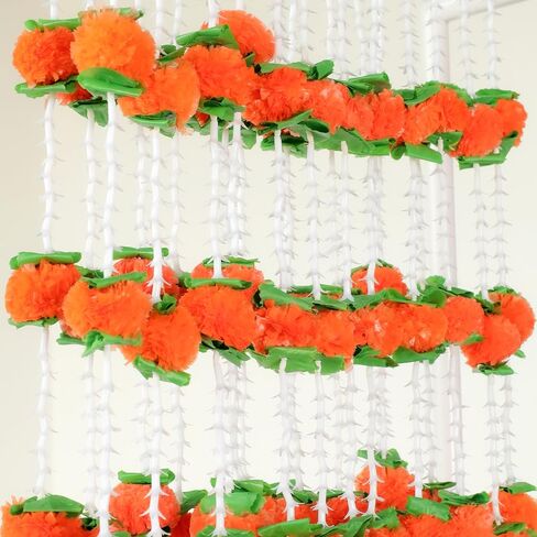 THE ART BOX 5.2Ft Artificial Flowers Marigold Garlands with Green Leaves Silk Vines for Wedding Diwali Christmas Halloween Decorations Floral Arch Party Garden Home Decor (5 Pcs) in Kuwait