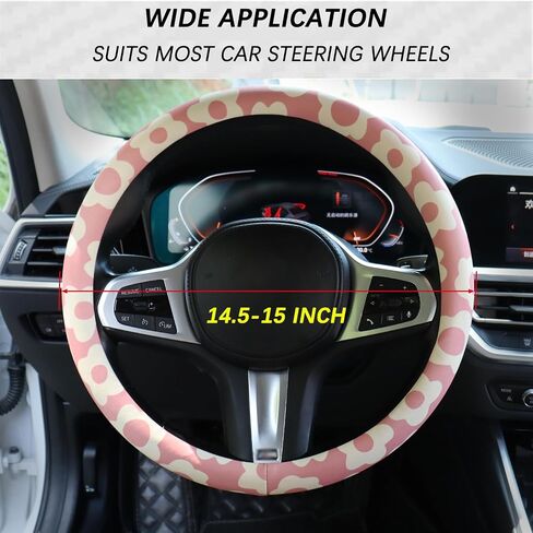 Vintage Floral Retro Flowers Steering Wheel Cover with Rubber Inner Ring - Fits 14.5-15 inch Steering Wheels, Ideal for Women and Girls (Pink) in Saudi Arabia