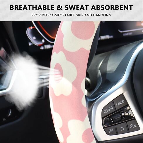 Vintage Floral Retro Flowers Steering Wheel Cover with Rubber Inner Ring - Fits 14.5-15 inch Steering Wheels, Ideal for Women and Girls (Pink) in Saudi Arabia