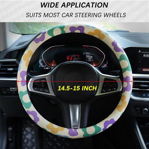 Vintage Floral Retro Flowers Steering Wheel Cover with Rubber Inner Ring - Fits 14.5-15 inch Steering Wheels, Ideal for Women and Girls (Pink) in Saudi Arabia