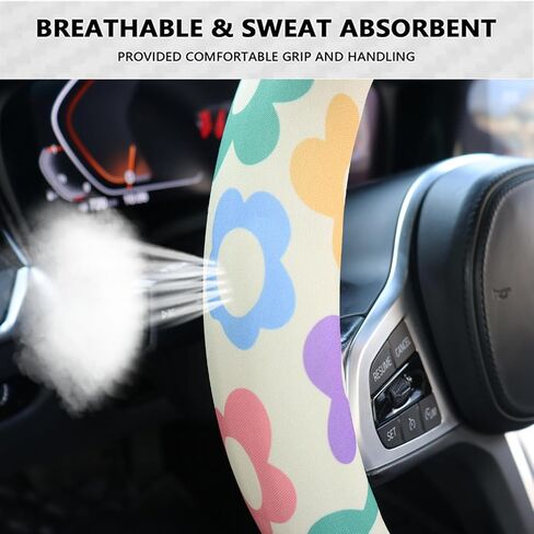 Vintage Floral Retro Flowers Steering Wheel Cover with Rubber Inner Ring - Fits 14.5-15 inch Steering Wheels, Ideal for Women and Girls (Pink) in Saudi Arabia