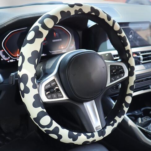 Vintage Floral Retro Flowers Steering Wheel Cover with Rubber Inner Ring - Fits 14.5-15 inch Steering Wheels, Ideal for Women and Girls (Pink) in Saudi Arabia