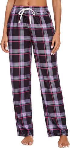 Womens Pajama Pants Plaid Sleep Lounge Pj Bottoms With Pockets in Saudi Arabia