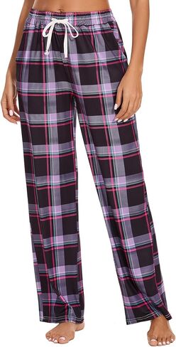 Womens Pajama Pants Plaid Sleep Lounge Pj Bottoms With Pockets in Saudi Arabia