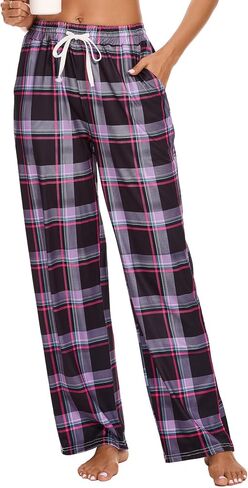 Womens Pajama Pants Plaid Sleep Lounge Pj Bottoms With Pockets in Saudi Arabia