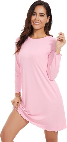 WiWi Women's Long-sleeved Nightdress Nightgowns for Women Crew Neck Sleepwear-Viscose from Bamboo S-XXL in Saudi Arabia