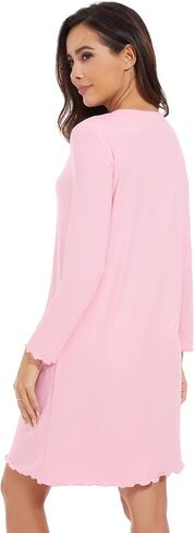 WiWi Women's Long-sleeved Nightdress Nightgowns for Women Crew Neck Sleepwear-Viscose from Bamboo S-XXL in Saudi Arabia