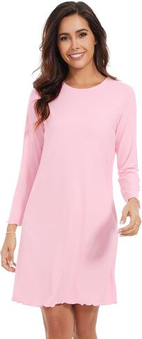 WiWi Women's Long-sleeved Nightdress Nightgowns for Women Crew Neck Sleepwear-Viscose from Bamboo S-XXL in Saudi Arabia