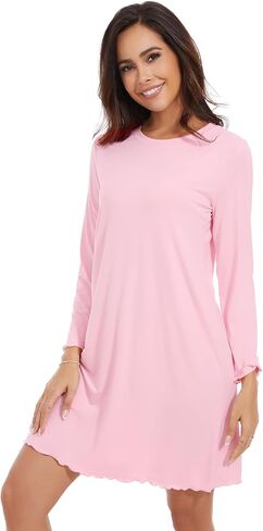 WiWi Women's Long-sleeved Nightdress Nightgowns for Women Crew Neck Sleepwear-Viscose from Bamboo S-XXL in Saudi Arabia